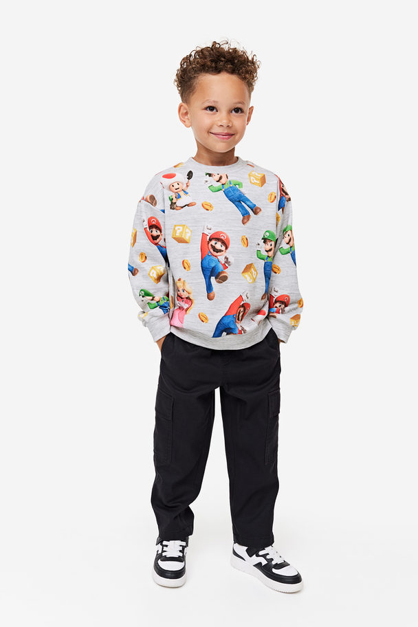 H&M Oversized Sweatshirt Med Tryk Grå/super Mario Bros. Movie