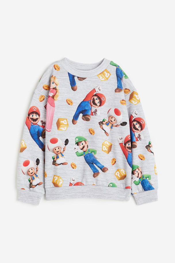 H&M Oversized Printed Sweatshirt Grey/super Mario Bros. Movie