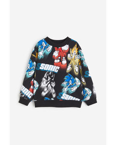 Oversized Sweatshirt Med Tryck Svart/sonic The Hedgehog