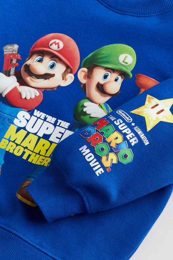 H&M Oversized Printed Sweatshirt Bright Blue/super Mario