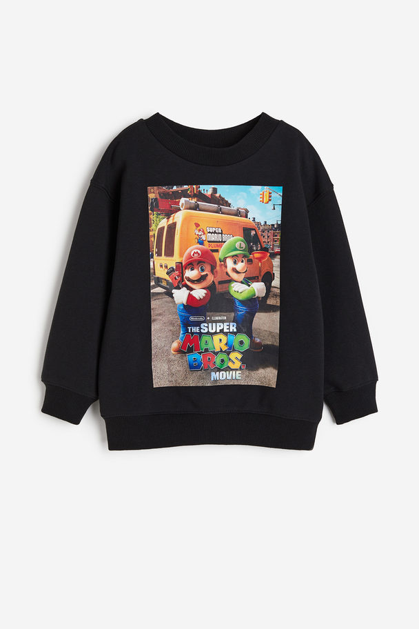 H&M Oversized Printed Sweatshirt Black/super Mario