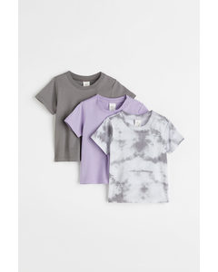 3-pack T-shirts Purple/tie-dye