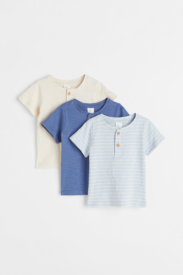 H&M 3-pack T-shirts Blue Marl/striped