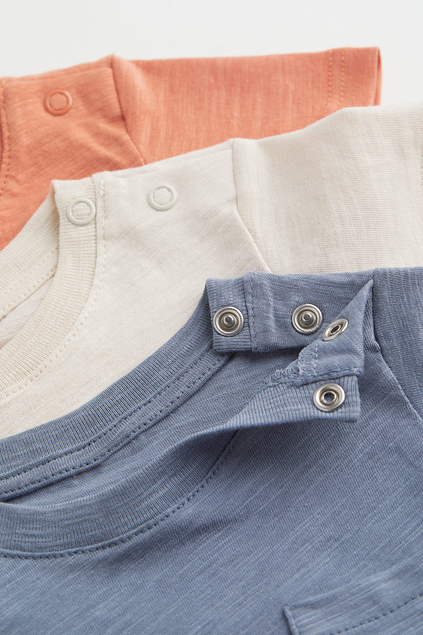 H&M 3-pack T-shirts Orange/natural White/blue