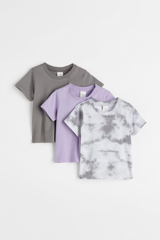 H&M 3-pack T-shirts Purple/tie-dye