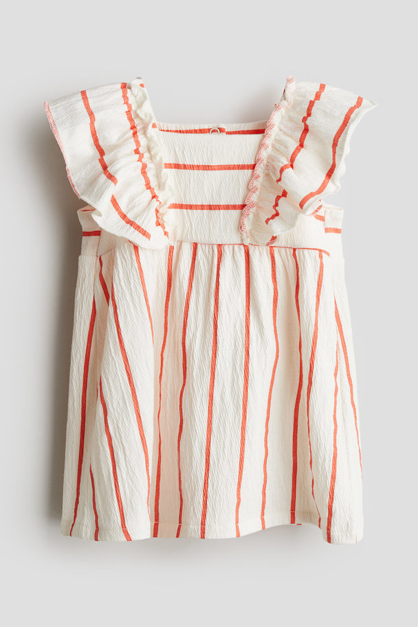 H&M Flounce-detail Jersey Dress White/red-striped