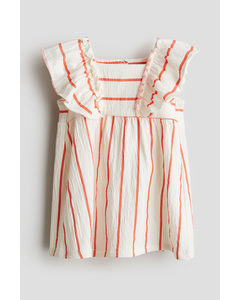 Flounce-detail Jersey Dress White/red-striped