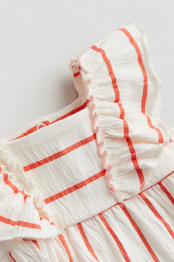 H&M Flounce-detail Jersey Dress White/red-striped