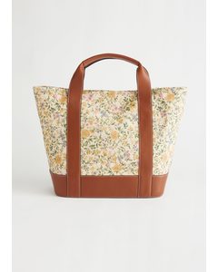Canvas Leather Tote Bag Floral Print