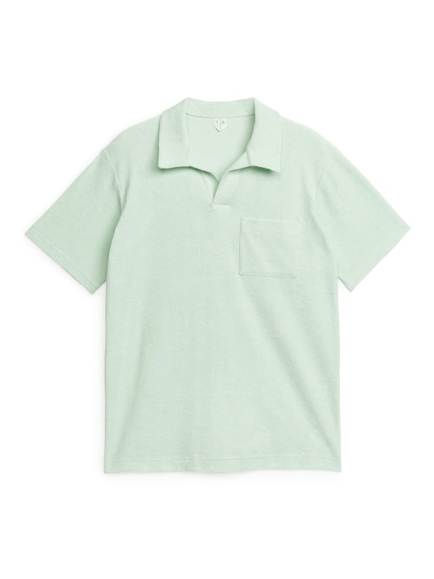 ARKET Cotton Towelling Polo Shirt Mint Green