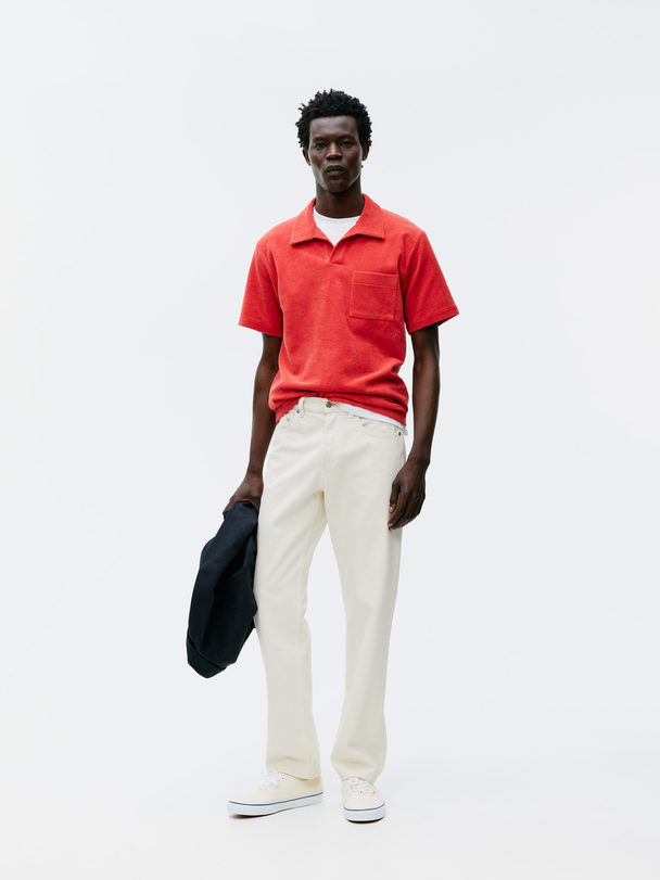 ARKET Cotton Towelling Polo Shirt Red
