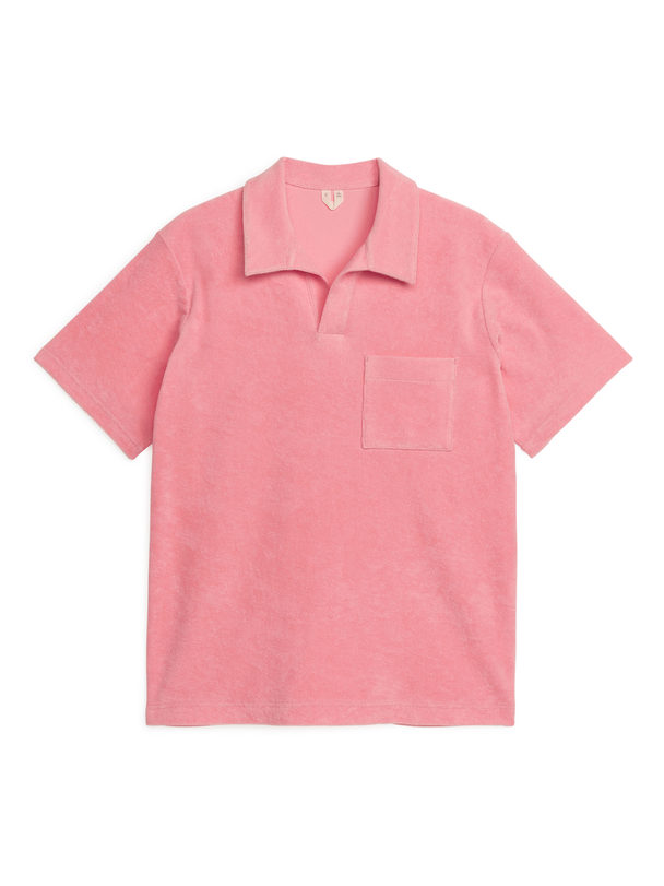 ARKET Cotton Towelling Polo Shirt Pink