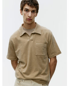 Cotton Towelling Polo Shirt Beige