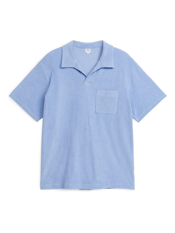 ARKET Cotton Towelling Polo Shirt Light Blue