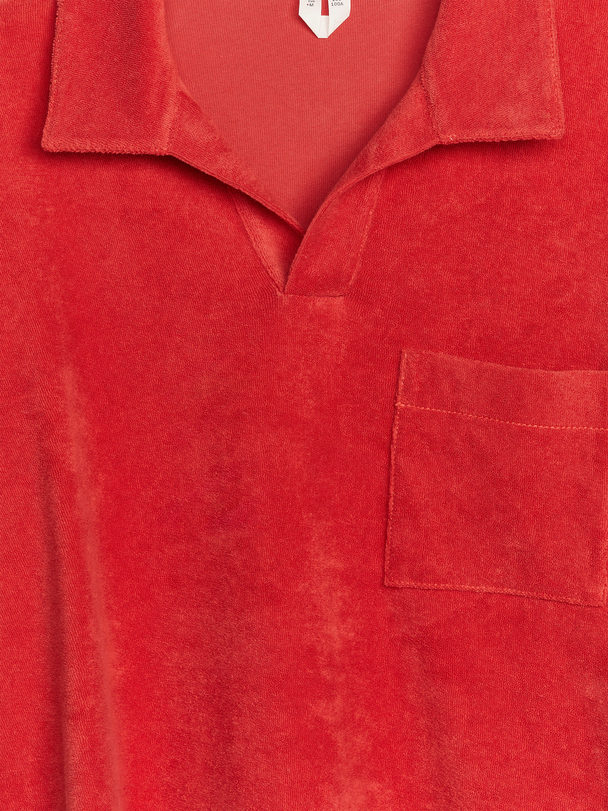 ARKET Cotton Towelling Polo Shirt Red