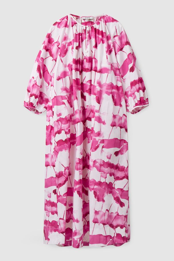 COS Printed Puff-sleeve Dress Bright Pink