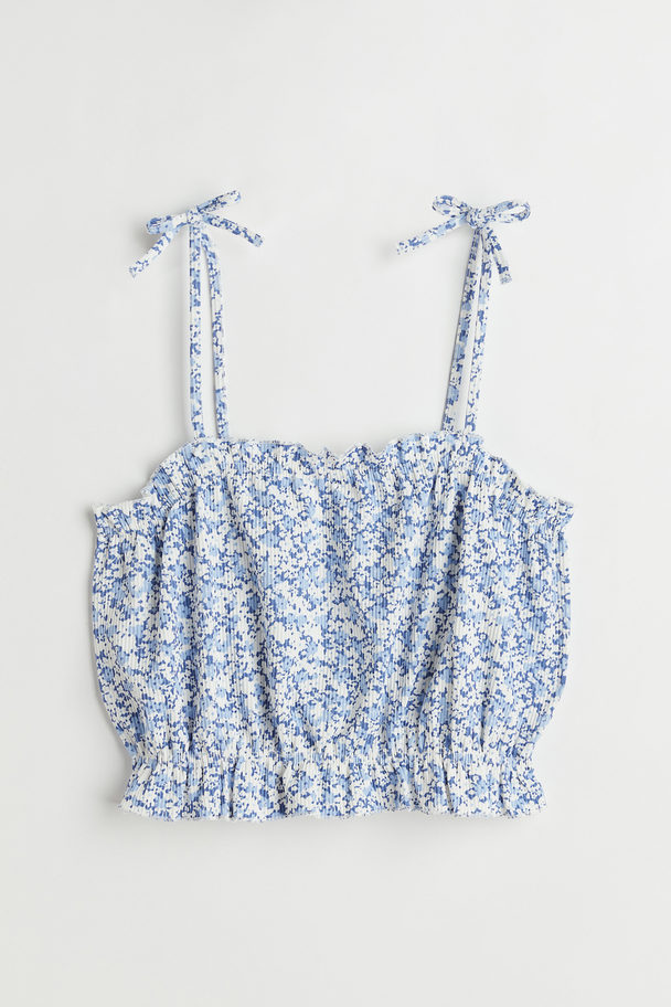 H&M Short Frill-trimmed Top Blue/small Flowers