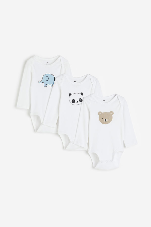 H&M 3-pack Long-sleeved Bodysuits White/animals