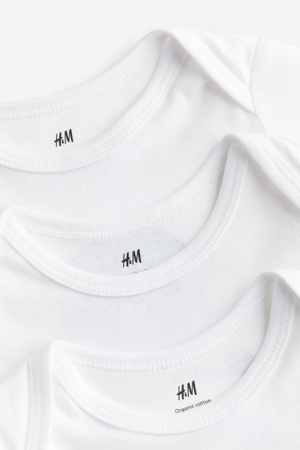 H&M 3-pak Langærmet Body Hvid/dyr