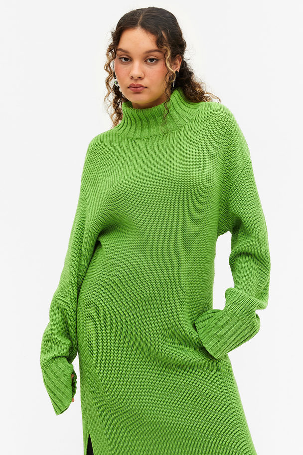 Monki Ribgebreide Midi-jurk Met Lange Mouwen Groen