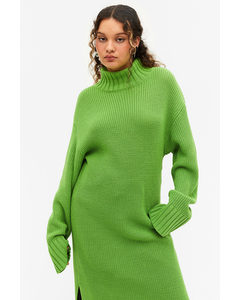 Long Sleeved Rib Knit Midi Dress Green