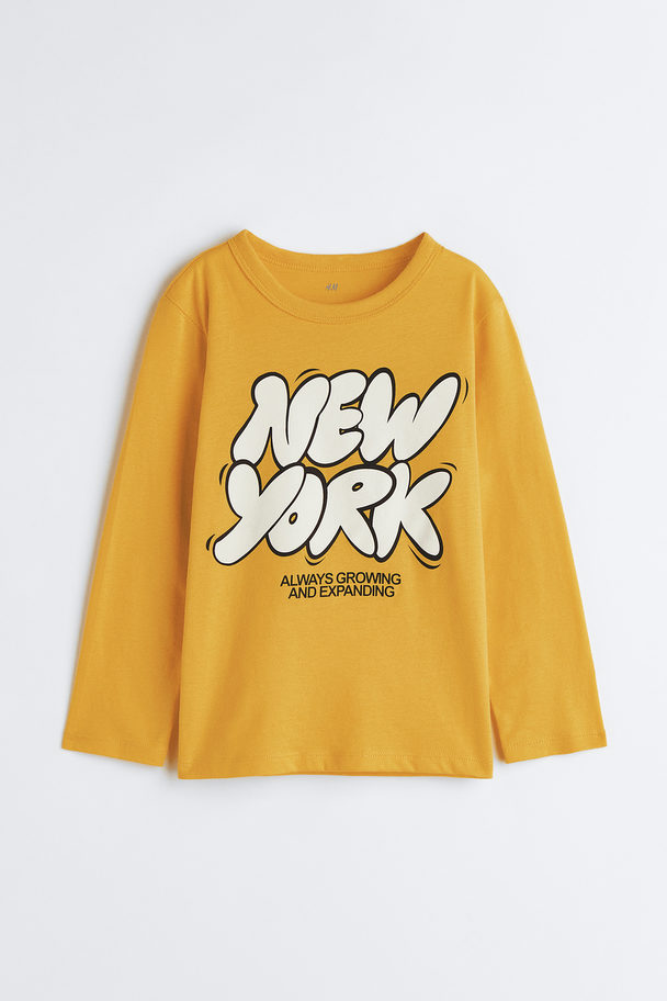 H&M Cotton Jersey Top Yellow/new York