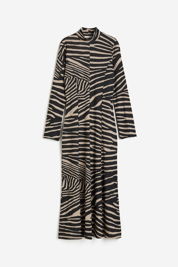 H&M Langes Jerseykleid Schwarz/Zebraprint