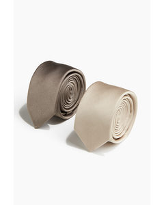 2er-Pack Krawatten Hellbeige/Dunkelbeige