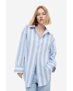 Linen-blend Shirt Light Blue/striped