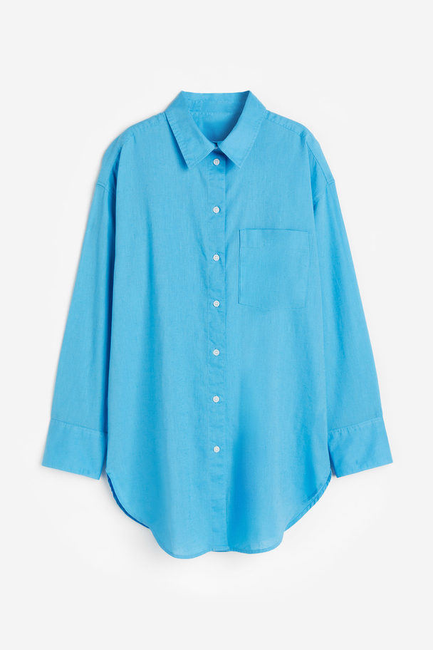 H&M Overhemdblouse Van Linnenmix Blauw
