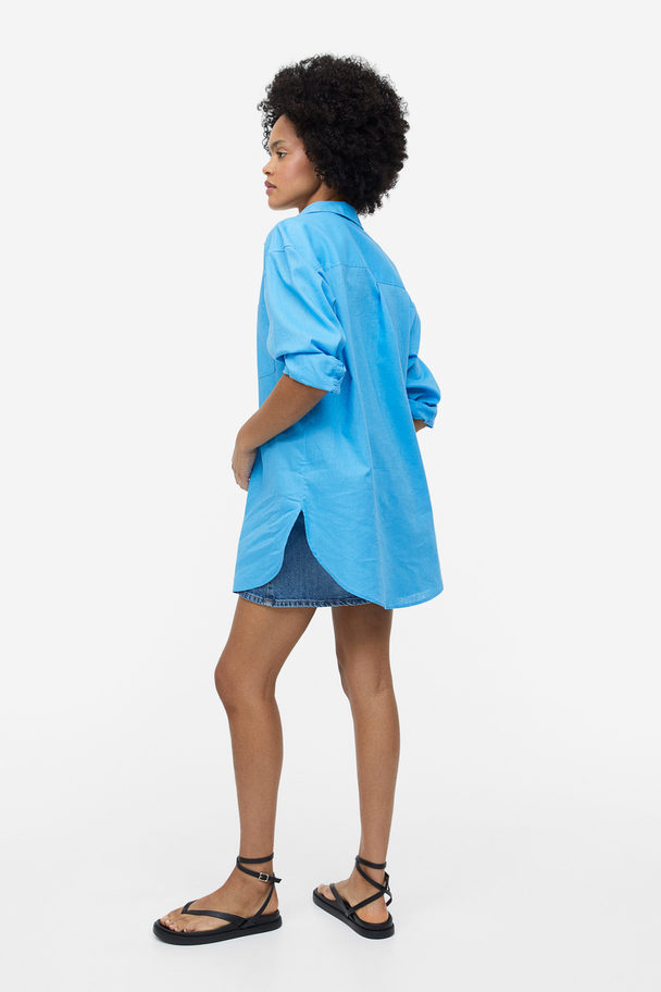 H&M Linen-blend Shirt Blue