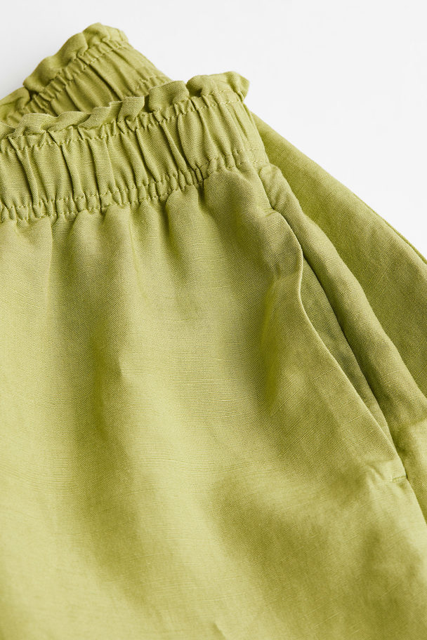 H&M Linen-blend Pull-on Shorts Green