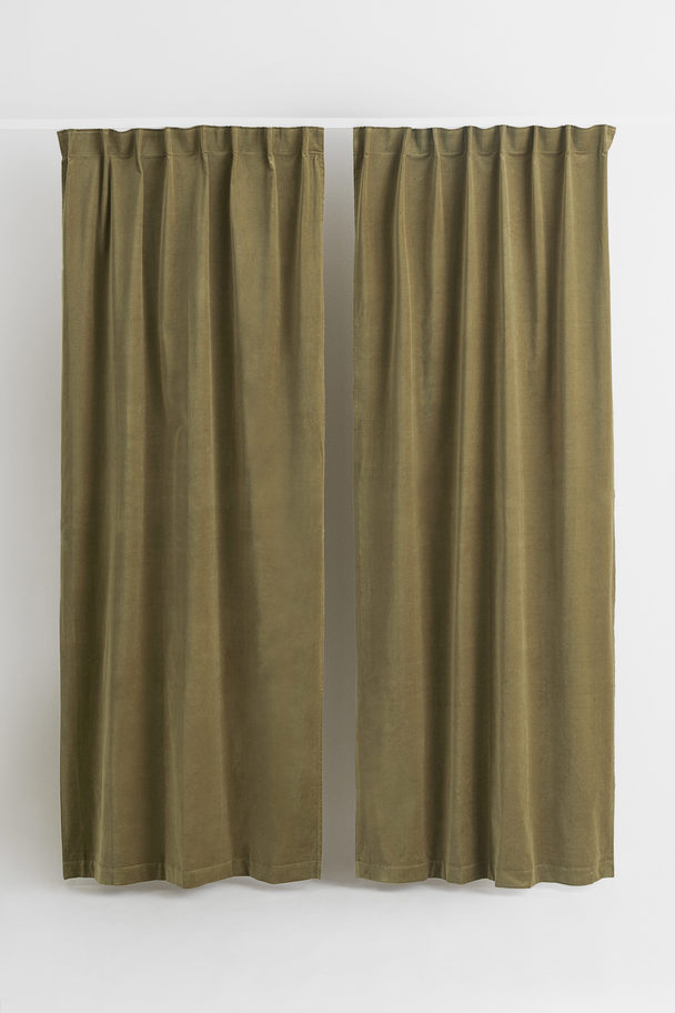 H&M HOME 2-pack Velvet Curtain Lengths Dark Khaki Green