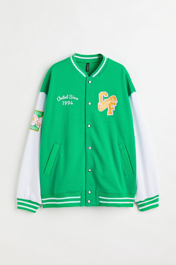 H&M Oversized Baseball Jacket Green/white