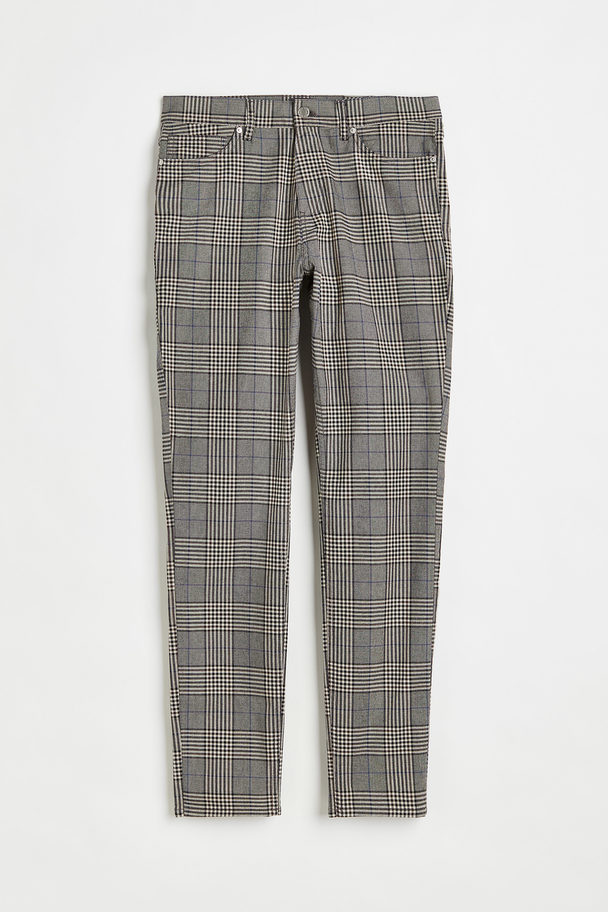 H&M Skinny Fit Twill Trousers Brown/blue Checked