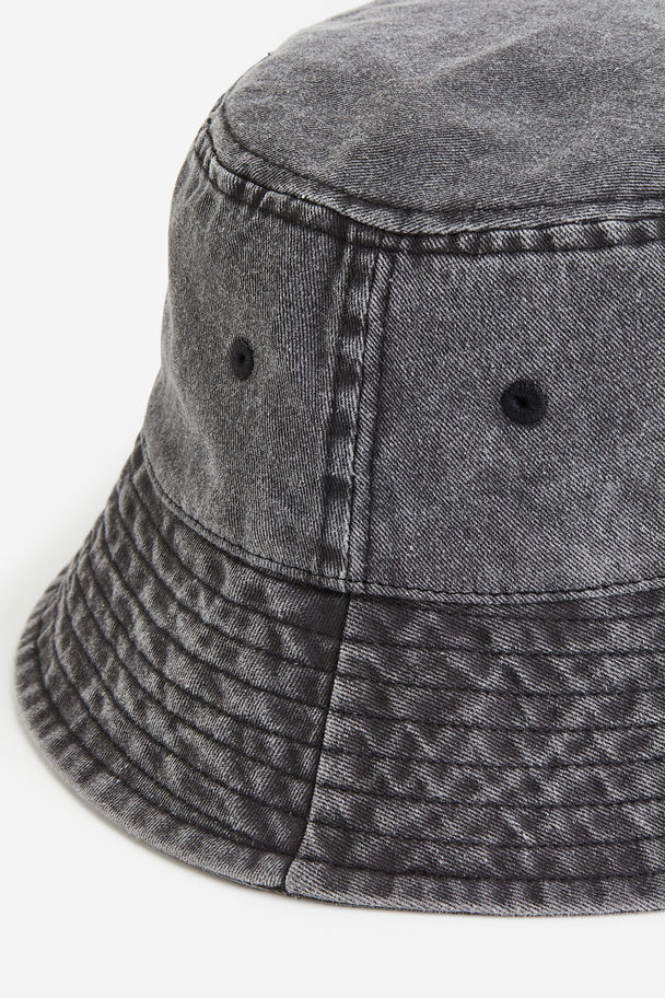 H&M Cotton Bucket Hat Denim Black/washed Out