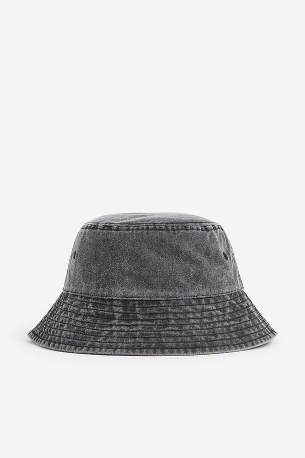 H&M Bucket Hat aus Baumwolle Denimschwarz/Washed out