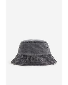 Bucket Hat aus Baumwolle Denimschwarz/Washed out