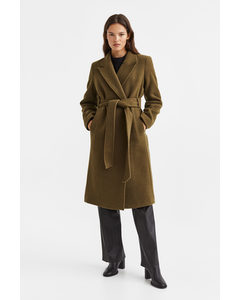 Wool-blend Coat Dark Khaki Green