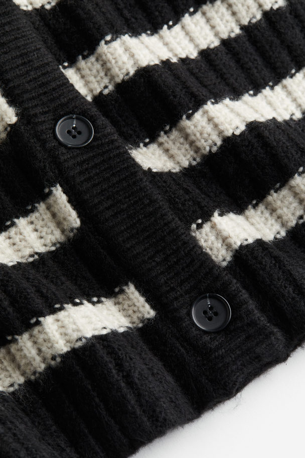 H&M Rib-knit Cardigan Black/striped