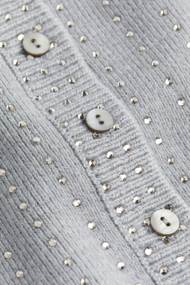 H&M Cropped Wool-blend Cardigan Light Grey