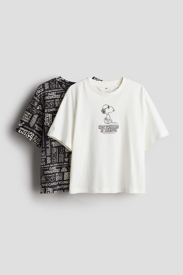 H&M 2er-Pack T-Shirts mit Print Weiß/Snoopy