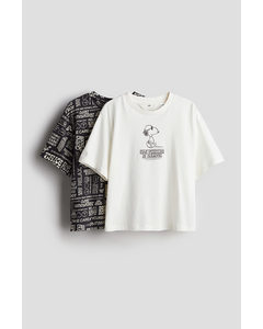 2er-Pack T-Shirts mit Print Weiß/Snoopy