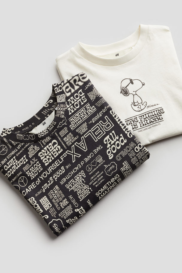 H&M 2-pack T-shirt Med Trykk Hvit/snoopy