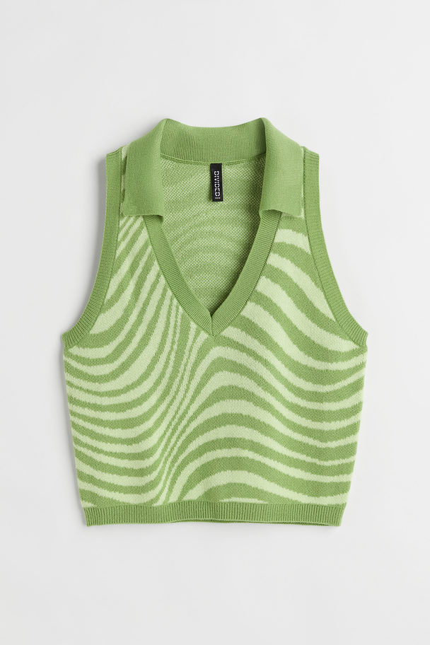 H&M Knitted Collared Sweater Vest Green/patterned