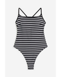 High Leg Swimsuit Black/striped