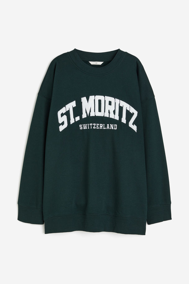 H&M Sweatshirt Med Tryck Mörkgrön/st. Moritz