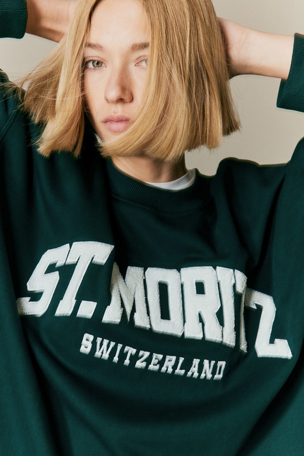 H&M Sweatshirt Med Tryck Mörkgrön/st. Moritz