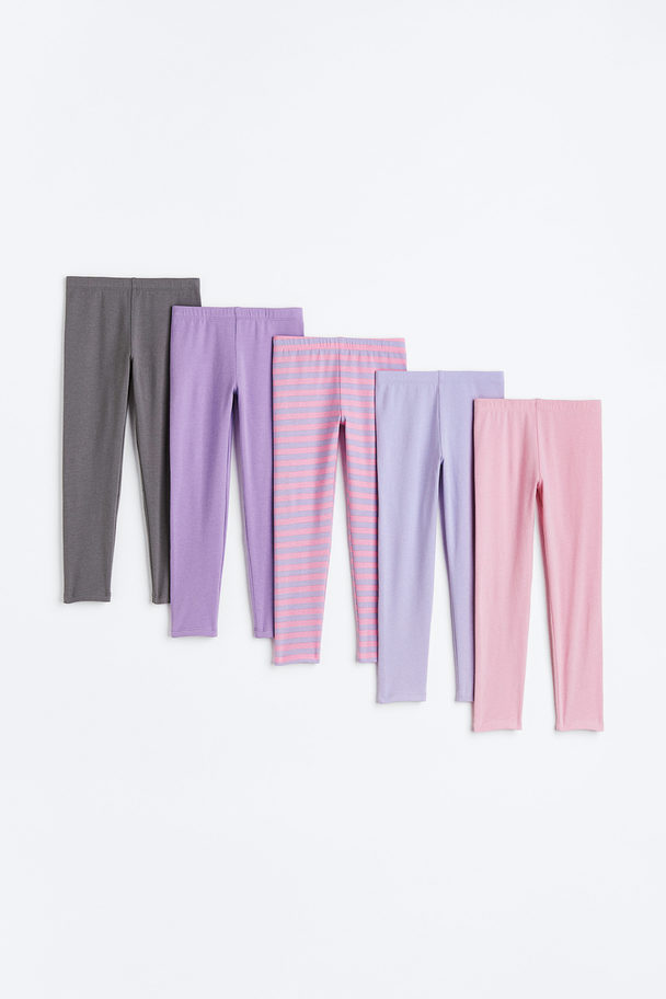 H&M 5-pack Jersey Leggings Purple/grey/light Pink