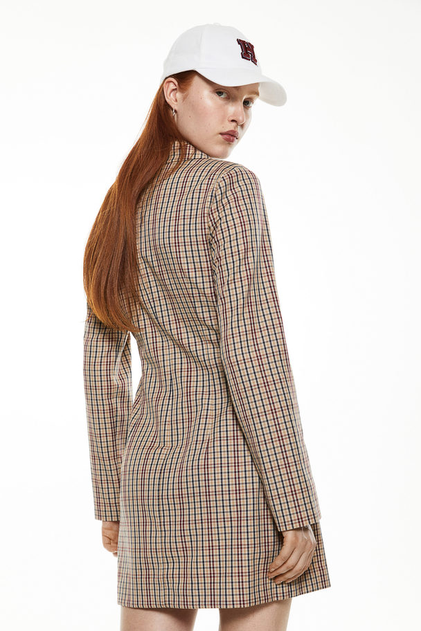 H&M Double-breasted Blazer Dress Beige/checked